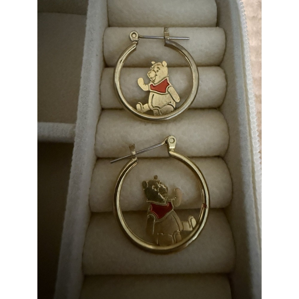 Vintage Disney Winnie the Pooh Hoop Earrings Gold Tone Seated Pooh ©Disney 1990s